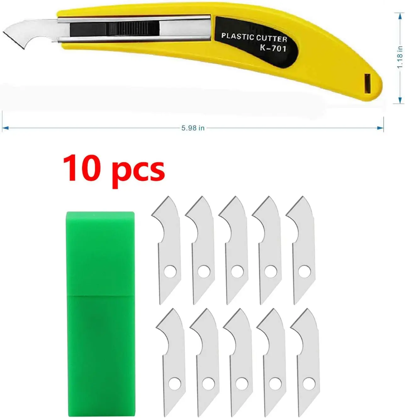 Ferramenta profissional de faca de corte de placa de plexiglass acrílico com cabo curvo para uso mais fácil.11 lâminas.