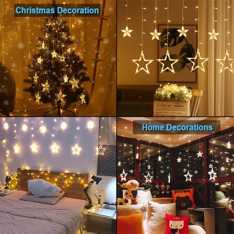 Creative 2.5M LED Star Fairy Lights EU Plug Christmas Garland Curtain String Lights for Home Bedroom Holiday Wedding Party Decor