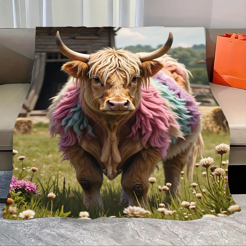 

1 шт. фланелевое одеяло красочная горная корова в пасторальной сцене мягкое флисовое одеяло