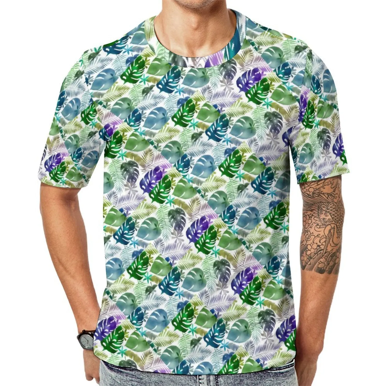 Oversize T Shirt Beach Purple Tropical T Shirts Palm Leaves Streetwear O Neck Tshirt Man Hippie Design Clothing
