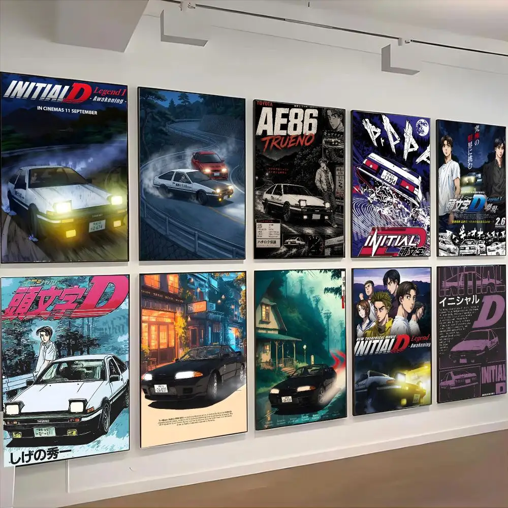 Initial D Anime Racing Poster Self-adhesive Living Room Bedroom Party Bar Decor Moisture-proof Fade-resistant