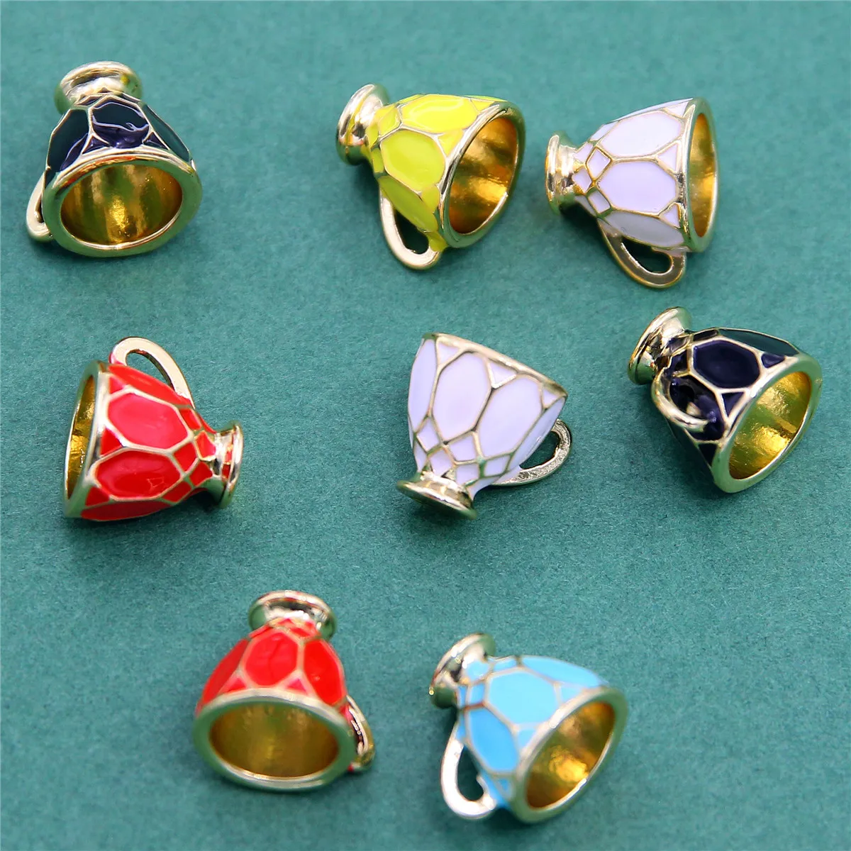 10pcs 16*13mm Mixed Color Stereo Enamel Teacup Coffee Cup Metal Pendant Diy Sweater Necklace, Bracelet, Earring Accessories