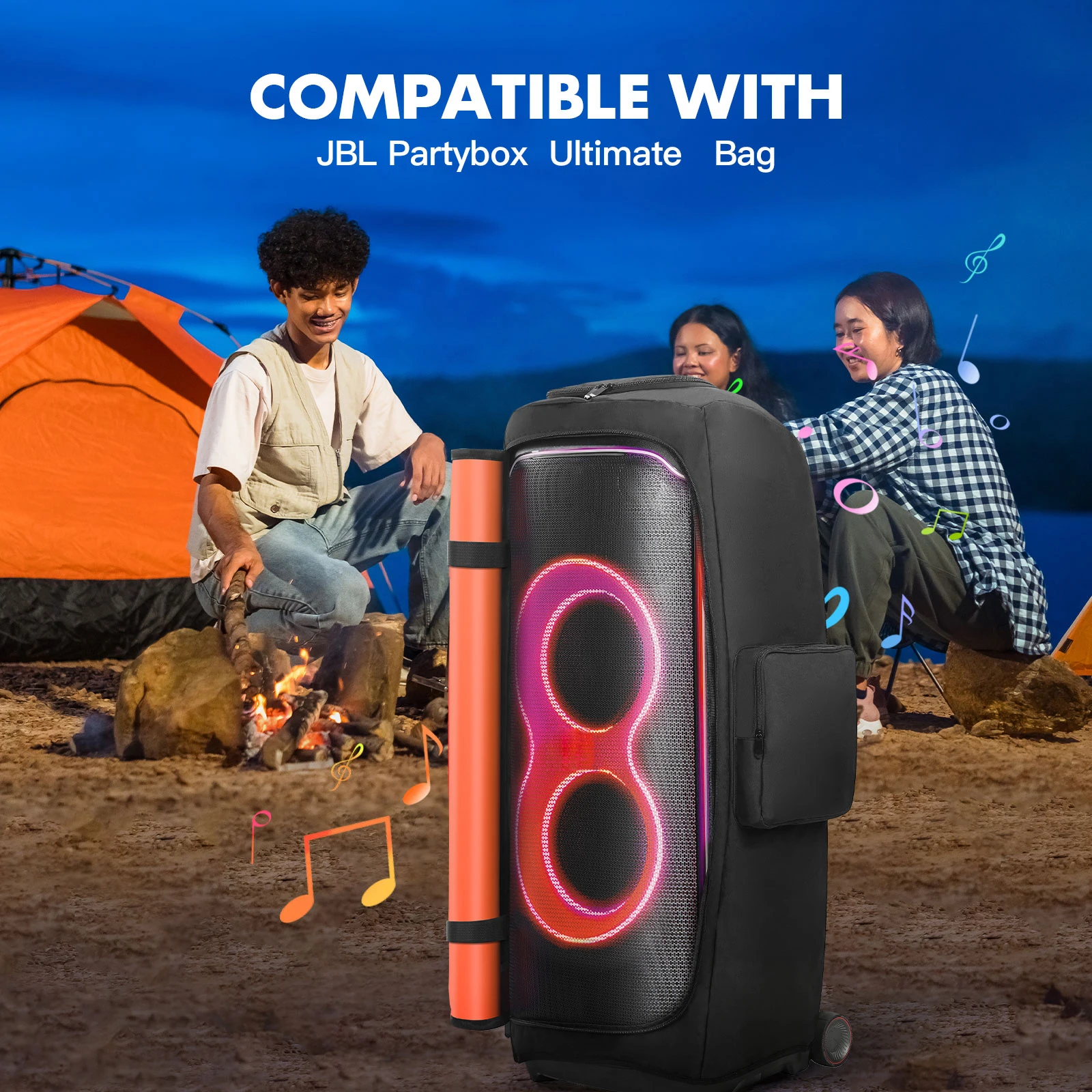 For JBL Partybox Double-Sided Speaker Storage Bags with Mic Pocket Party Speaker Carry Case Zipper Closure for Outdoor Travel
