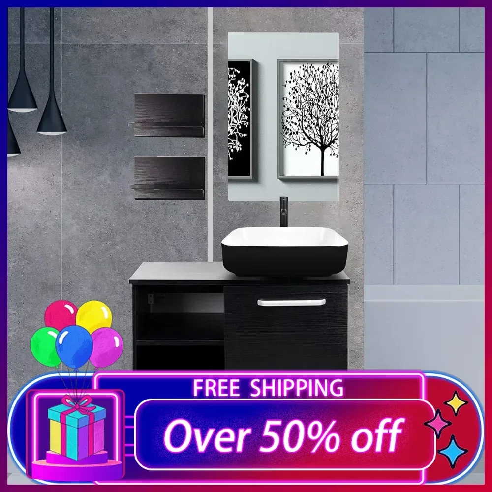 

Modern Wall Mounted Bathroom Vanity and Tempered Glass Sink Combo with Mirror, 28 Inch Floating Bathroom Vanity with Sink