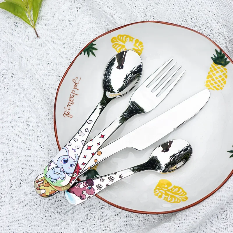 Stainless Steel Children Spoon Fork Animal Cartoon Car Dinosaur Rabbit Cute Fork Children Kids Cutlery Set Tableware Dinnerware