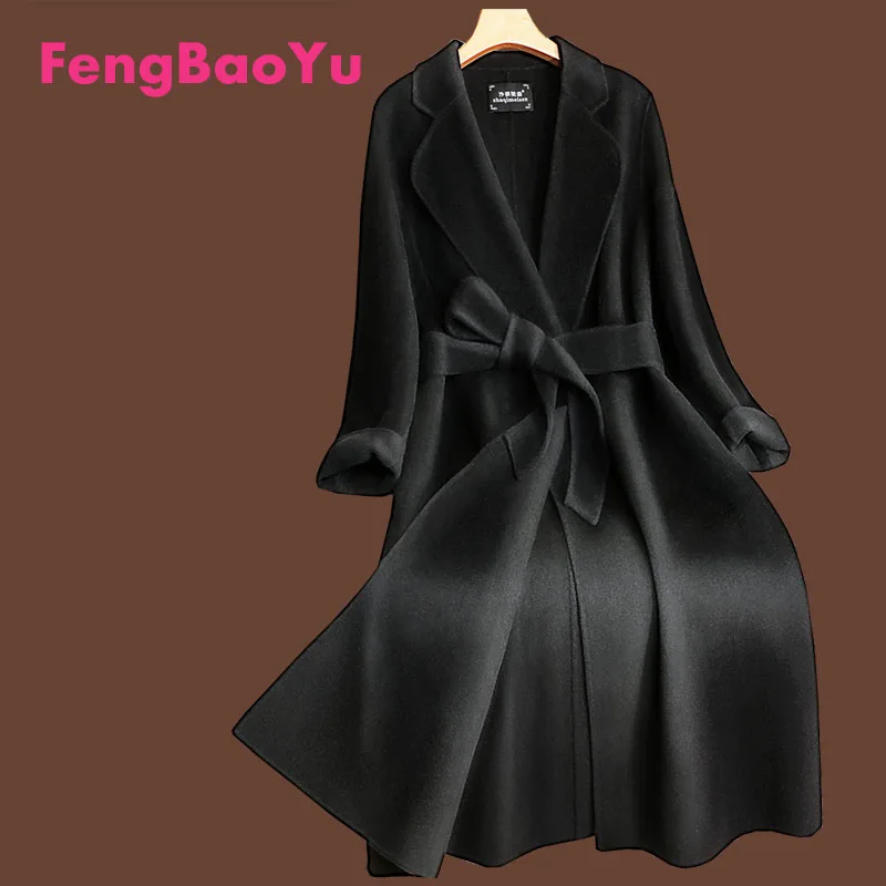 

Fengbaoyu Cashmere Autumn and Winter Ladies Black Double-sided Cashmere Coat long 2023 New Mountain Style High-end Woolen Coat