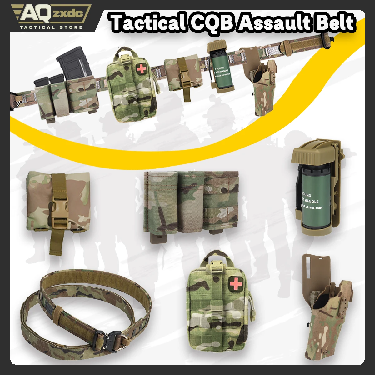 

Newbie Airsoft Belt Set, with Glock Quick Draw Holster & Triple Mag Pouch & Folding Sundry Bag & Medical Bag kit and M18 Model