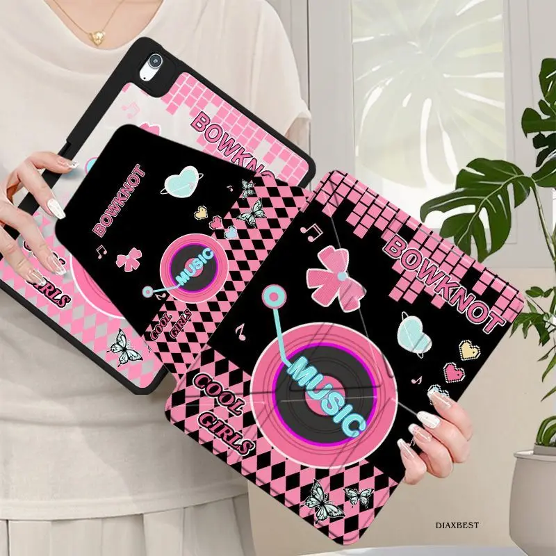 Pink Records Rotate Y Fold iPad Case For iPad Pro 11 13in 2025 iPad Pro 12.9in Air7 10th 11th M4/5 MINI Protective Cover Y2K