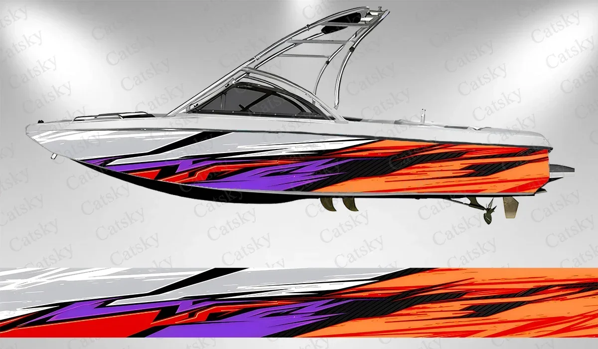 Colorful Striped Geometric Vector Eye-catching Boat Sticker Vinyl Ship Pontoon Deck Boat Fishing Decorative Pontoon Boats Decal