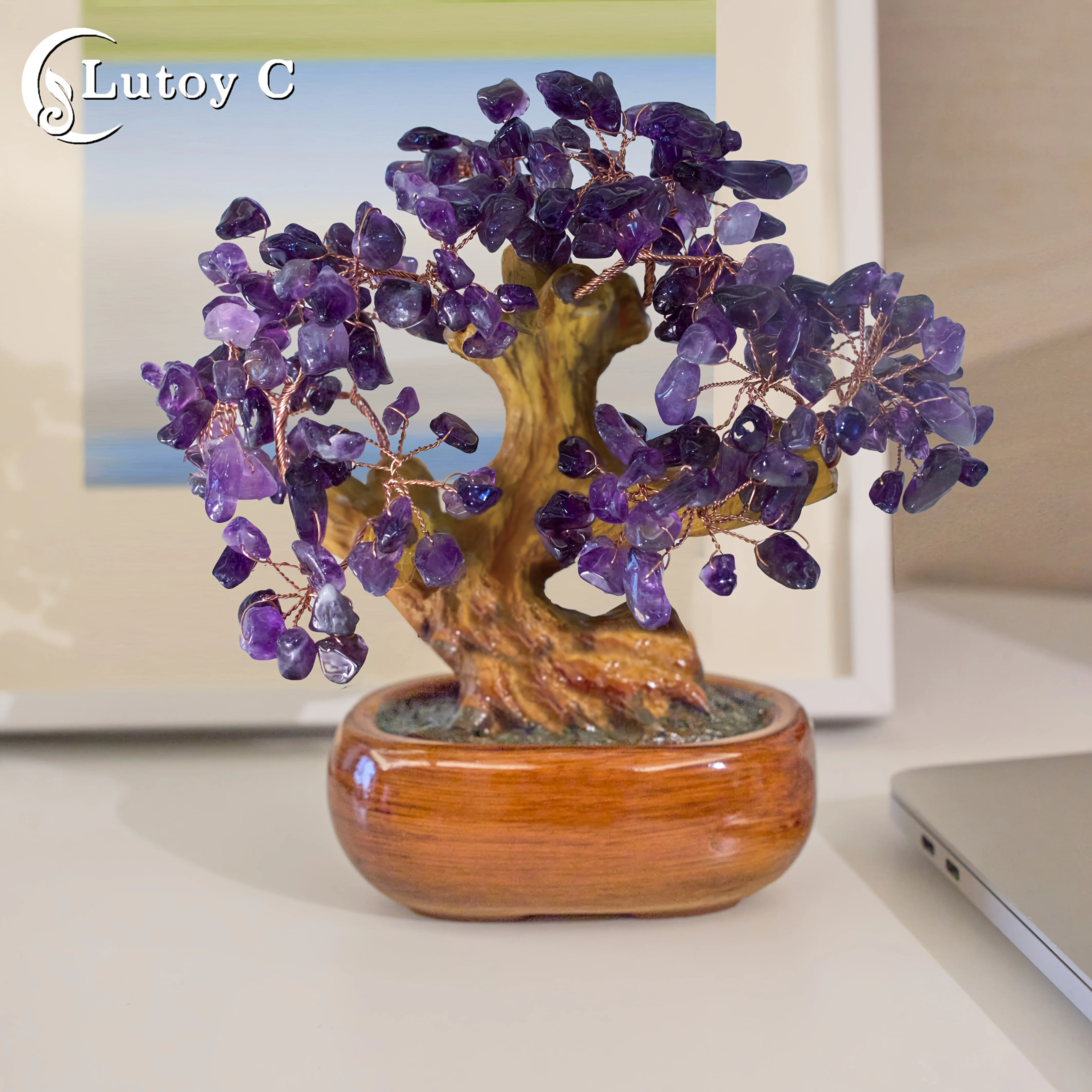 شجرة نقود كريستال جمشت مصنوعة يدويًا، شجرة فنغ شوي مصنوعة يدويًا من الأحجار الكريمة للحماية، زينة ديكور المنزل، هدية للأصدقاء