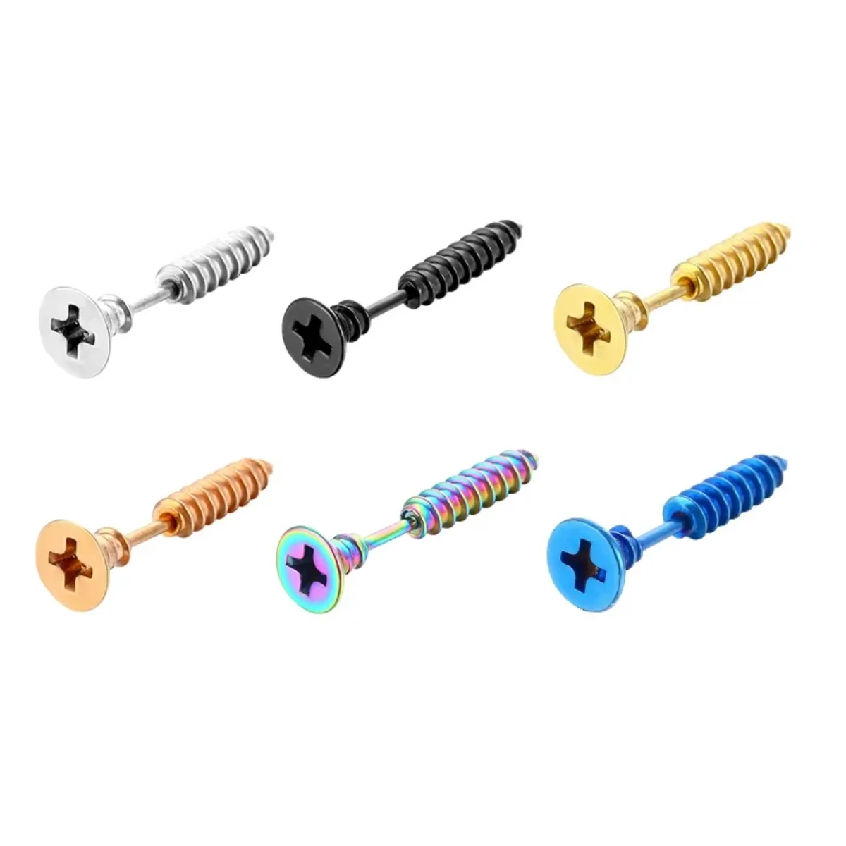 2Pcs Women Men Earrings Stainless Steel Piercing Nail Screw Stud Earrings Punk Rock Helix Ear Piercings Spiral Jewelry