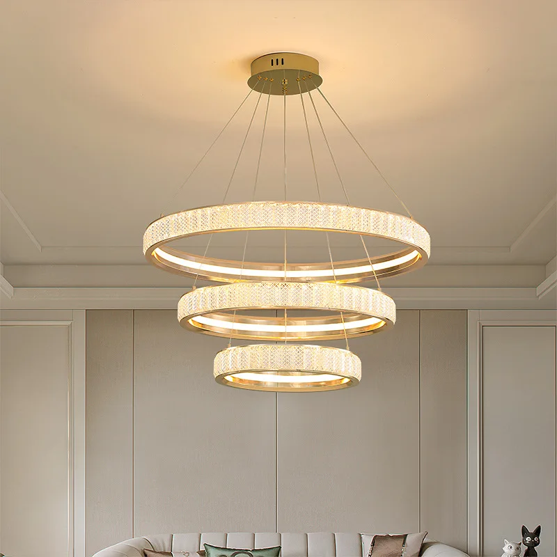 Postmodern high-end living room pendant light luxury style circular crystal pendant light living room main light grand luxury di