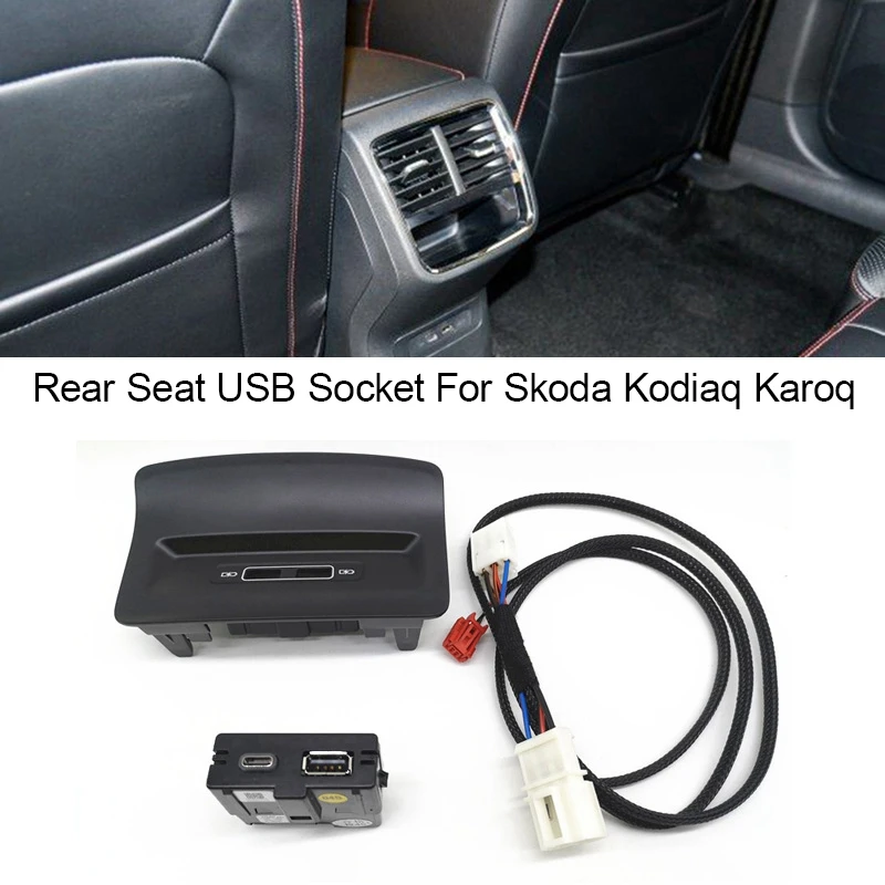 1 Set Rear Seat USB Socket Armerst USB Adapter For Skoda Kodiaq Karoq 5QD035726L