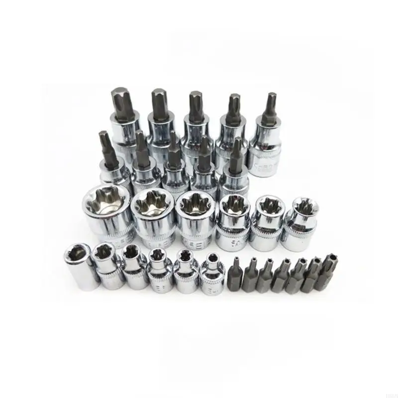 H58B Practical Torx Socket Bit Set for Cr-V Steel Male Female Sockets Ket 1/4" 3/8" 1
