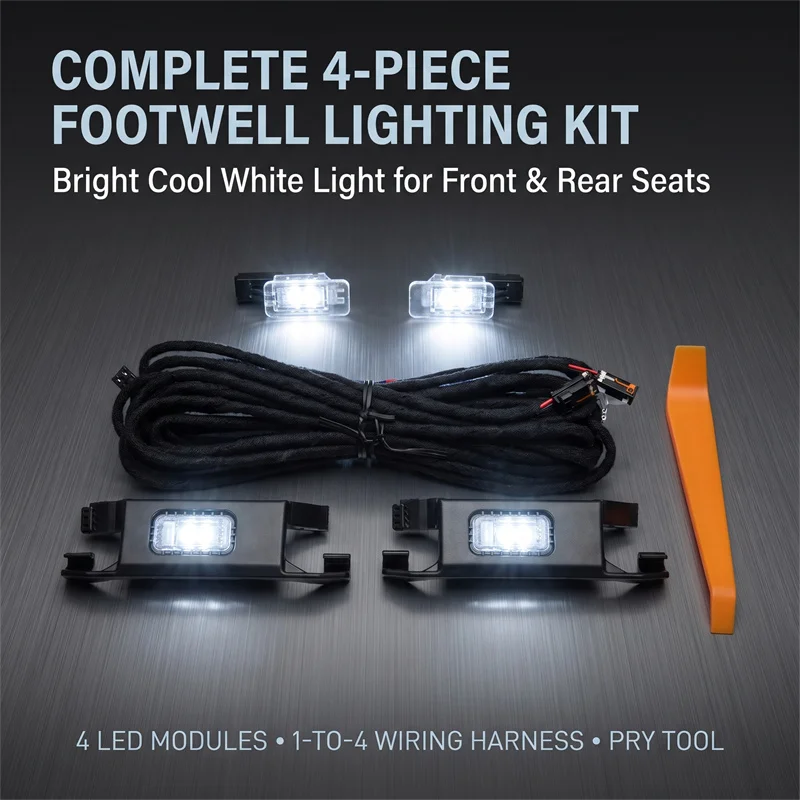 4PCS LED Footwell Lighting With Cable Rear Set, Interior Foot Lamp for VW T‑ROC Jetta Polo T‑Cross Enyaq ID4 ID3 Tayron Talagon