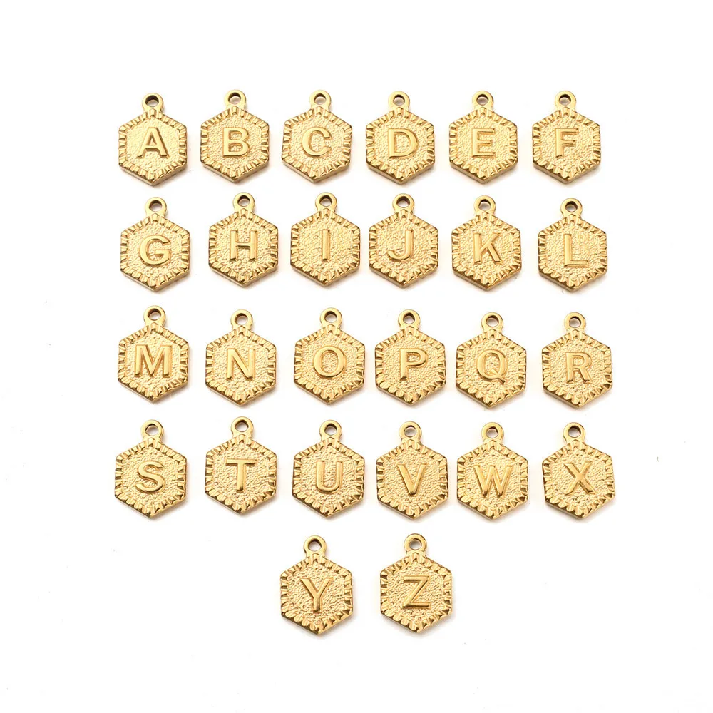 26 pcs DIY Making Letter Carved Geometric Charm Pendants Vintage Capital Alphabet Letters Name Wholesale Accessories