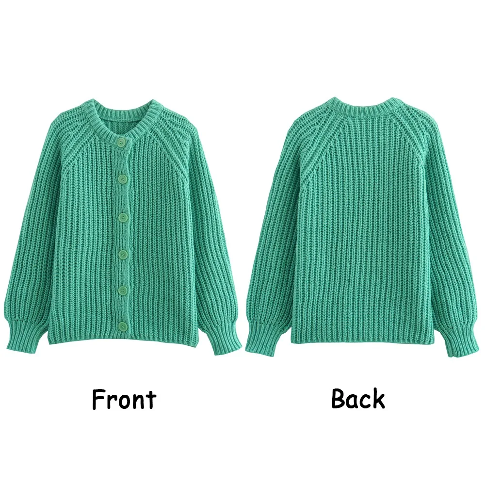 TRAF ZR Vintage Knitted Cardigan for Women Elegant Chic Raglan Sleeve O-neck Sweaters Y2k Women's Knitwears with Front Buttons