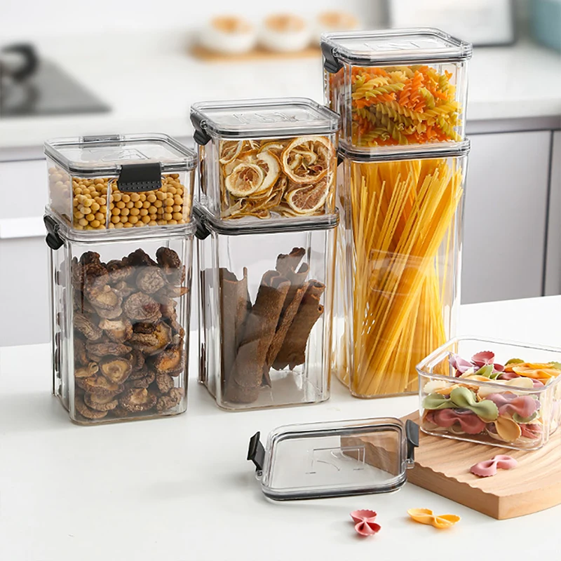 Transparent Sealed Jars Kitchen Grain Storage Organizer Large Tank Plastic Moisture-proof Storage Box Household Seasoning Jars