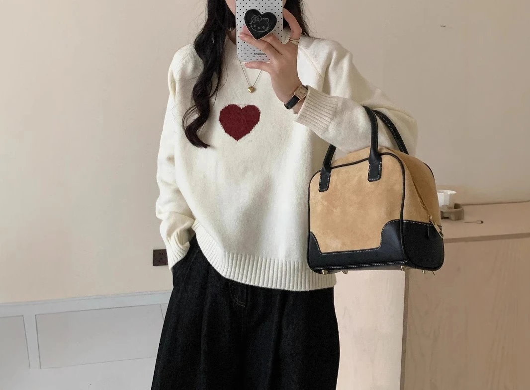 2025 가을/겨울 신상 러브 자카드 니트 후드티 (여아용) 스윗 & 에이지리스 다용도 스웨터 상의