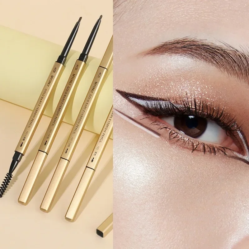 Pequeñas barras doradas, lápiz de cejas ultrafino de doble punta, lápiz triangular para cejas, recambio de pincel para cejas, dibujar cejas estereoscópicas de larga duración