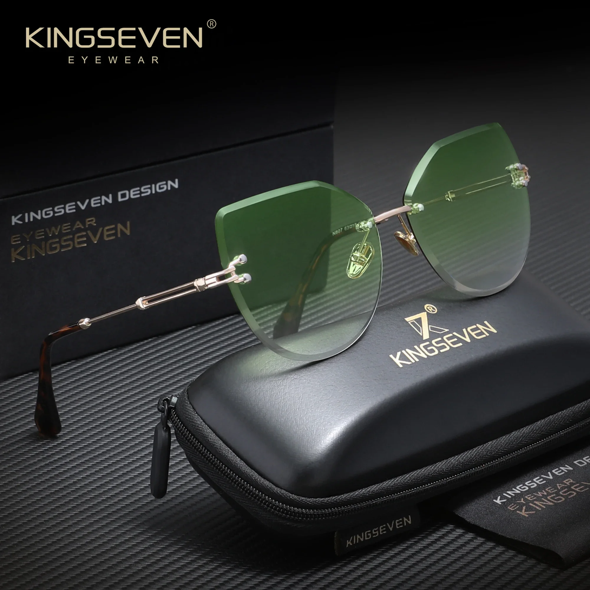 KINGSEVEN Neue Marke Modische Randlose Sonnenbrille Schmetterling Luxus Damen Farbverlauf UV400 Gläser Retro Urlaubs-Sonnenbrille