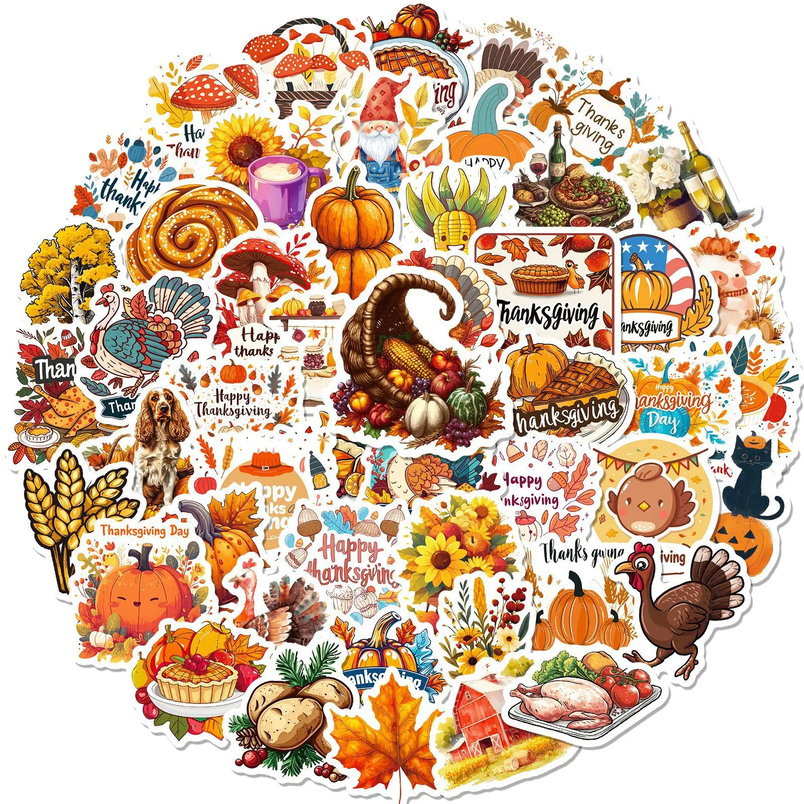 10/30/50PCS Thanks Giving Stickers Festival Celebration Sticker Graffiti DIY Laptop Guitar Car Bike Skateboard Waterproof Decals