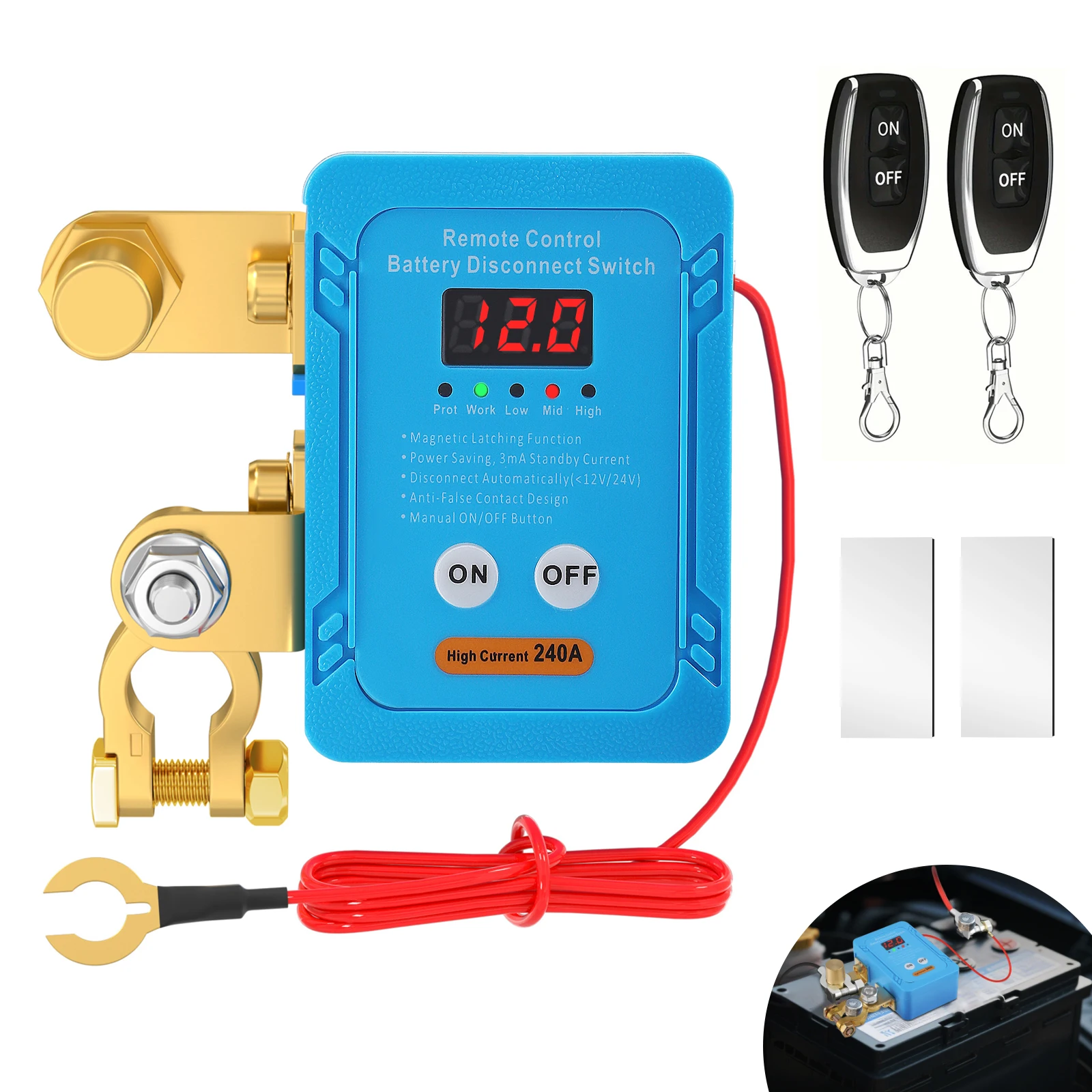 12V 240A Kill Switch für Autobatterie mit Fernbedienung, Batterietrennschalter, Diebstahlschutz für Auto, Wohnmobil, LKW, Wohnmobil, Boot