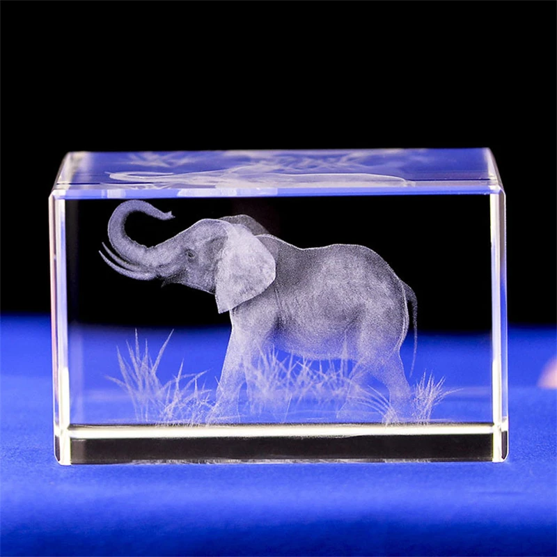 

3D Laser Crystal Elephant Figurines Modern Home Decoration Animal Miniatures Cube Engraving for Child Halloween Christmas Gifts