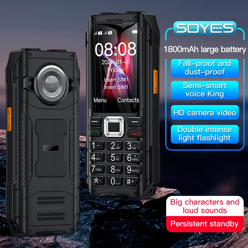 

SOYES K80 GSM 2.4Inch Dual Sim 2G Bar Mobile Phone1800mAh FM MP3 Double Torch Vibration Cellphone Big Font Loud Sound For Elder