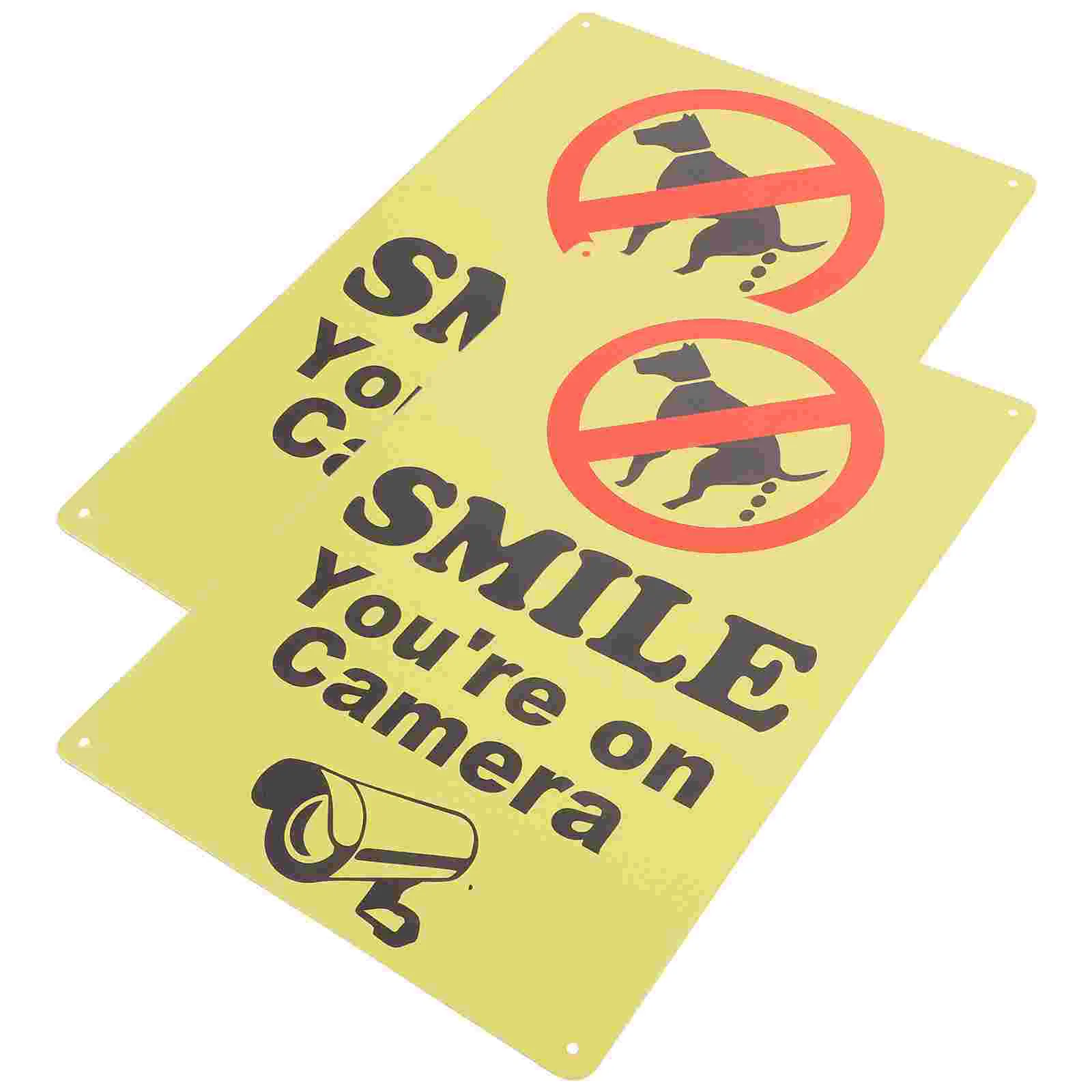 2 Pcs Dog Poop Cleanup Sign No Peeing Signs Logo Tape Car Smile Your on Camera Marker for Yard Garden Warm Iron