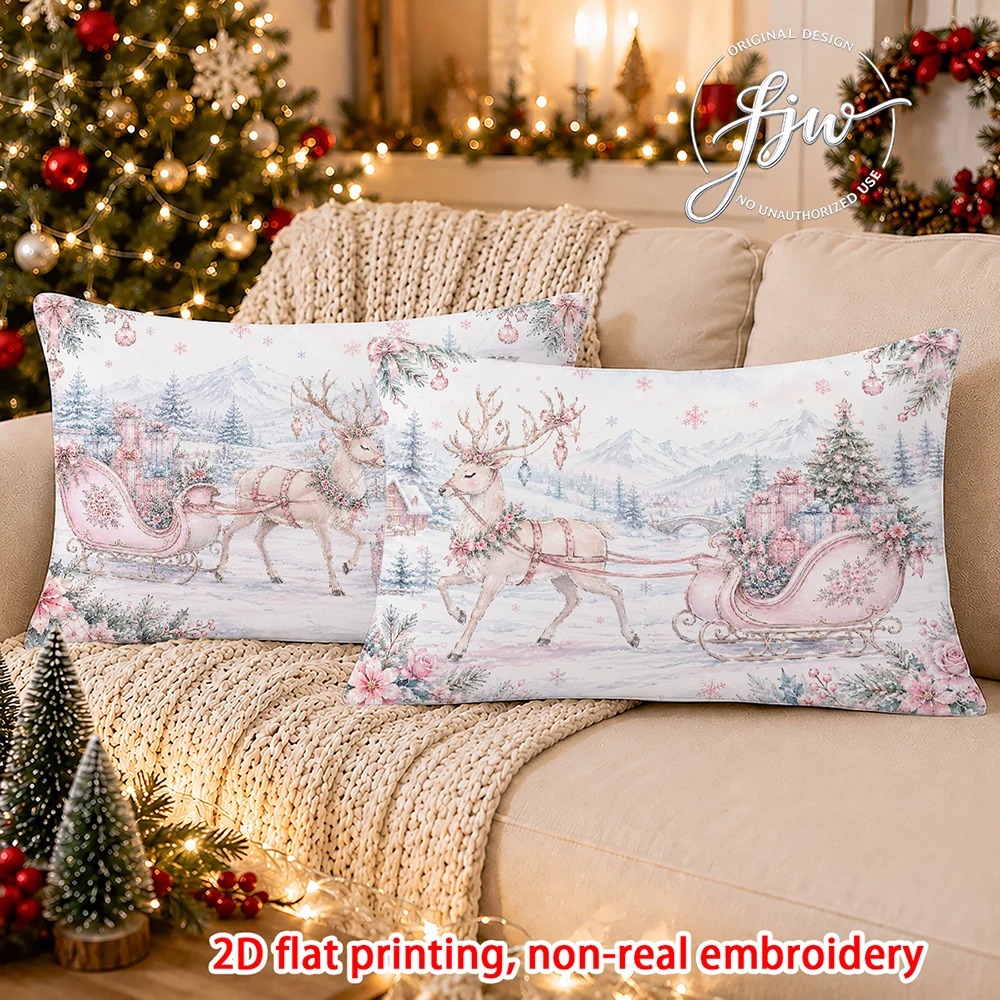 2pcs Christmas Winter Farmhouse Lumbar Pillow Covers Festive Holiday Decorative Throw Pillow Cases for Sofa Couch Bed