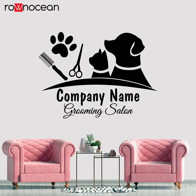 Grooming Salon Wall Decals, Personalized Company Name Wall Sticker,  Pet Shop Decoration, Dogs and Cats Decor S683