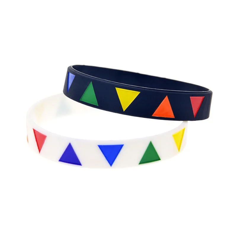 1 PC 1/2 Zoll breites, mehrfarbiges Armband aus Silikon mit geometrischem Logo, trendiger Schmuck für Liebhaber – Detail 8