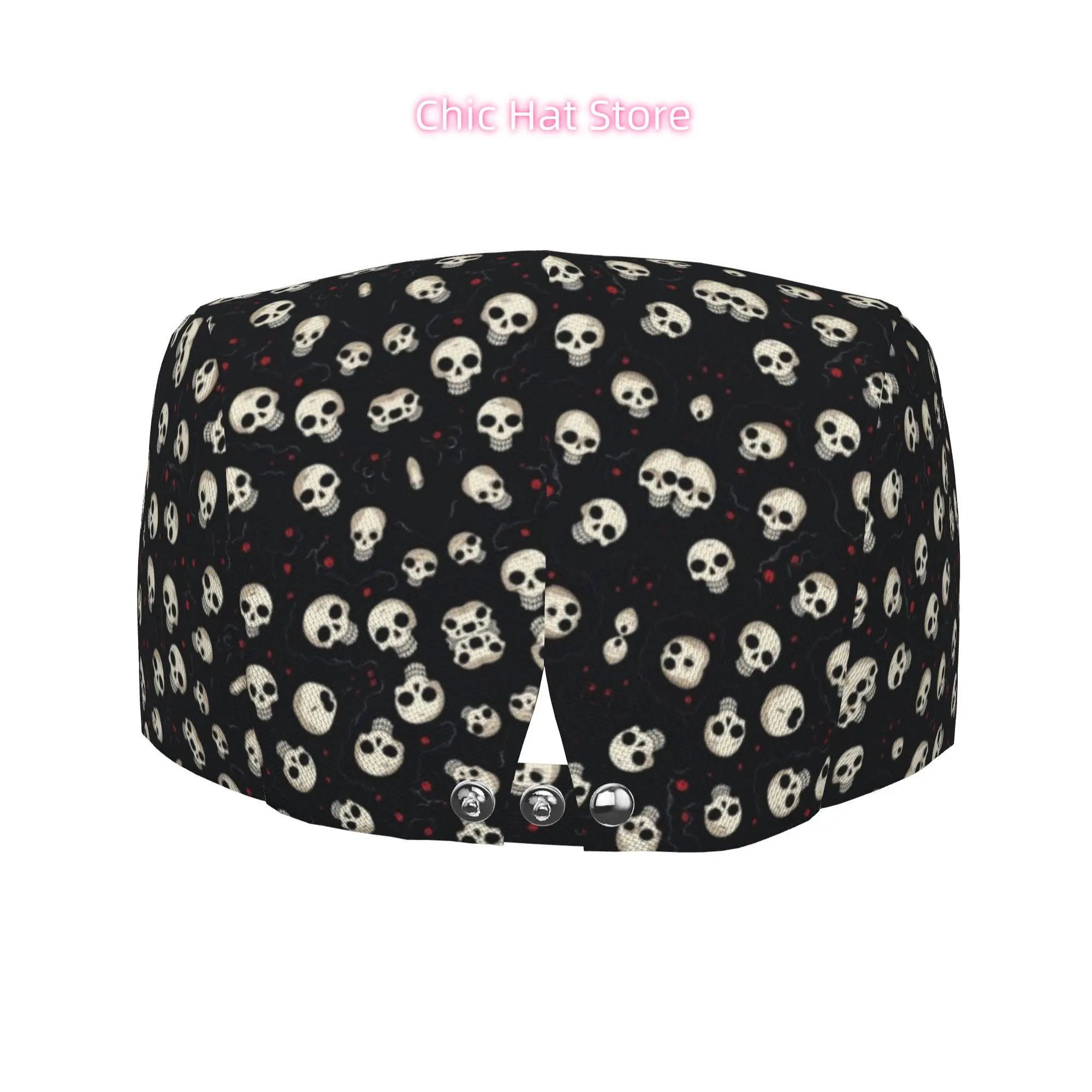 1pc Cartoon Skulls on Black All-over Print Flat-top Hats for Men and Women, Newsboy Caps, Berets, Irish Hats, Driver Caps, Retro