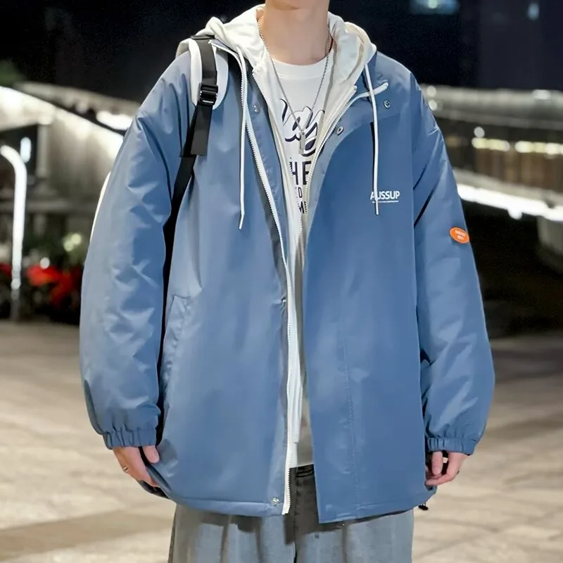 

Весенне-осенняя куртка с капюшоном, свободная универсальная ветровка для мальчиков, весенняя ветровка, повседневная верхняя одежда, одежда на молнии из полиэфирного волокна...