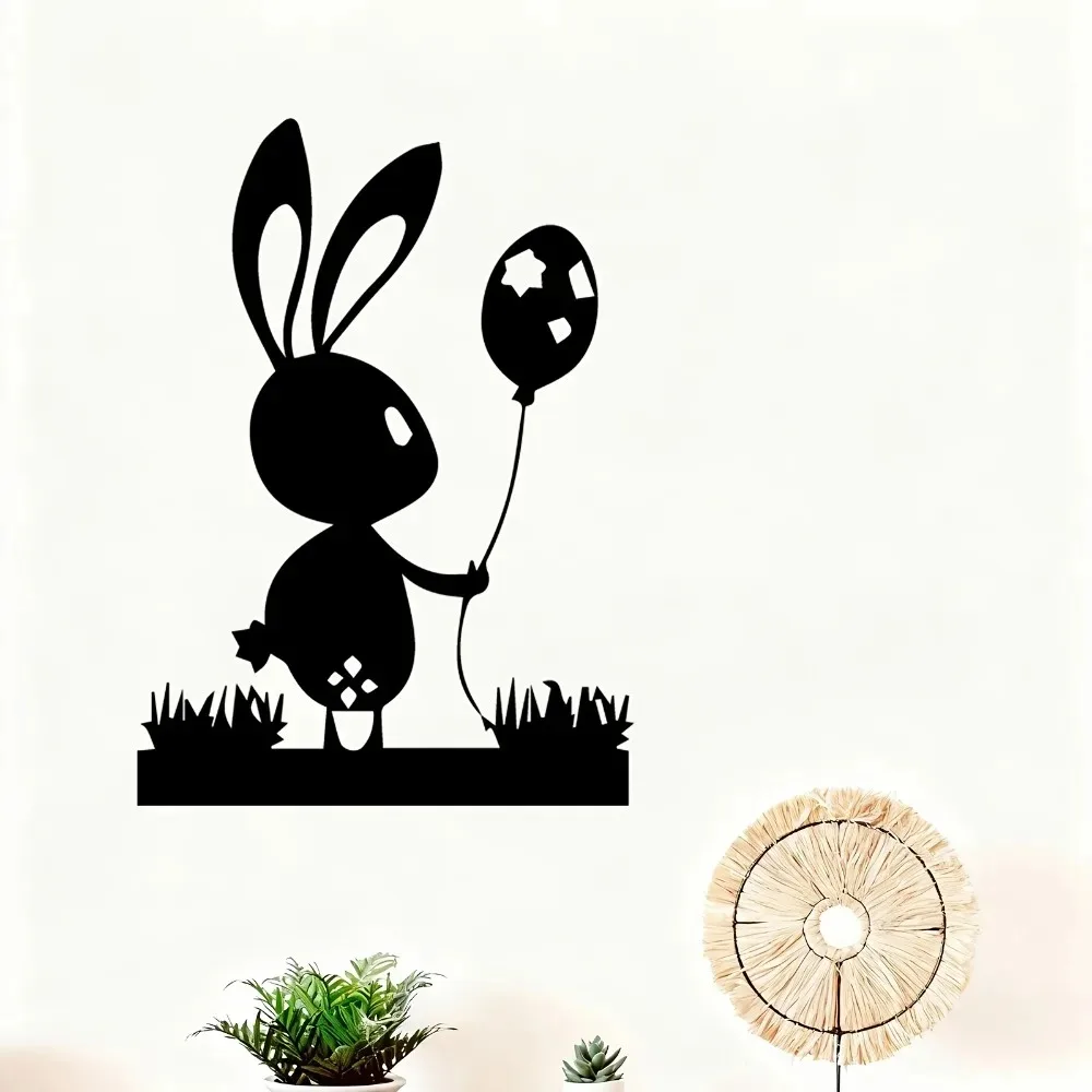 Metal Bunny Egg Balloon Metal Wall Art, Durable Iron Decor 1pc For Yard Fence Outdoor Home Ornament