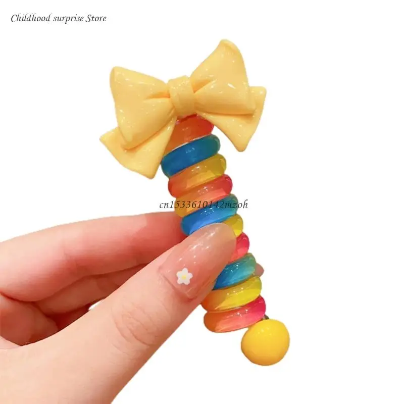 Elastic Hair Ties for Kids Colorful Ponytail Holder Lovely Charm Hair Scrunchies with Adjustable Curly Design Dropship