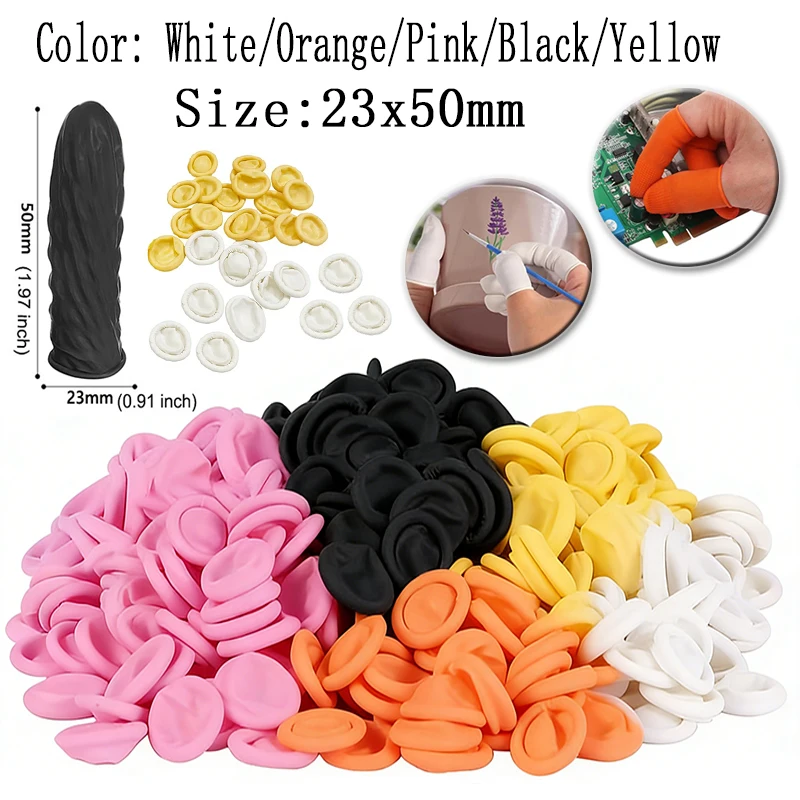 100-300PC Multicolor Disposable Finger Cots Anti Slip Latex 