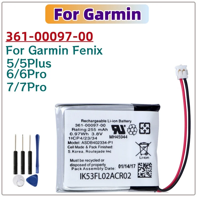 بطارية ساعة بديلة 361-00097-00 لـ Garmin Fenix 5 5 plus 6 6 pro 7 7pro + أدوات مجانية