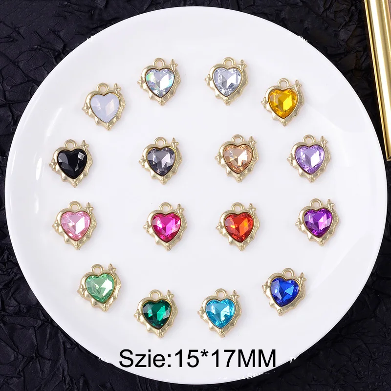 Mini 15*17mm 10Pcs Glass Crstal Alloy for DIY Making Bracelet Earring Necklace Keychain Heart Alloy Pendant Jewelry Accessorie