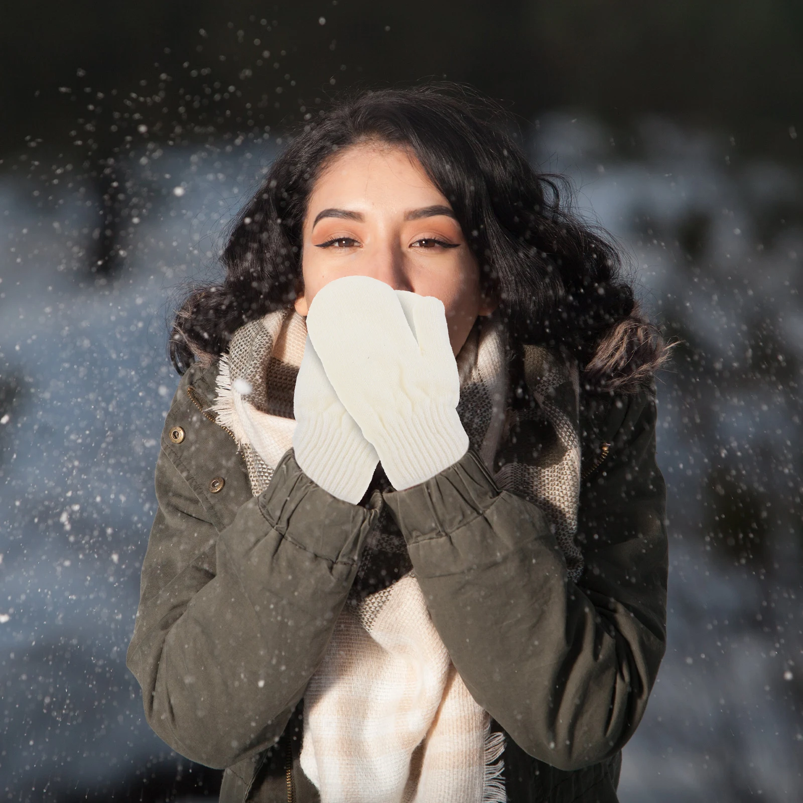 

3 Pairs Warm Gloves Thickened Winter Mittens for Adults Black White Gray Non Itchy H made Outdoor Skiing School