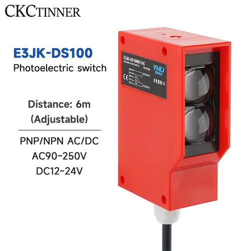 Distancia 6M Sensor fotoeléctrico de reflexión difusa de largo alcance E3JK-DS100 24V 220V AC/DC plataforma de lavado de coches Universal impermeable