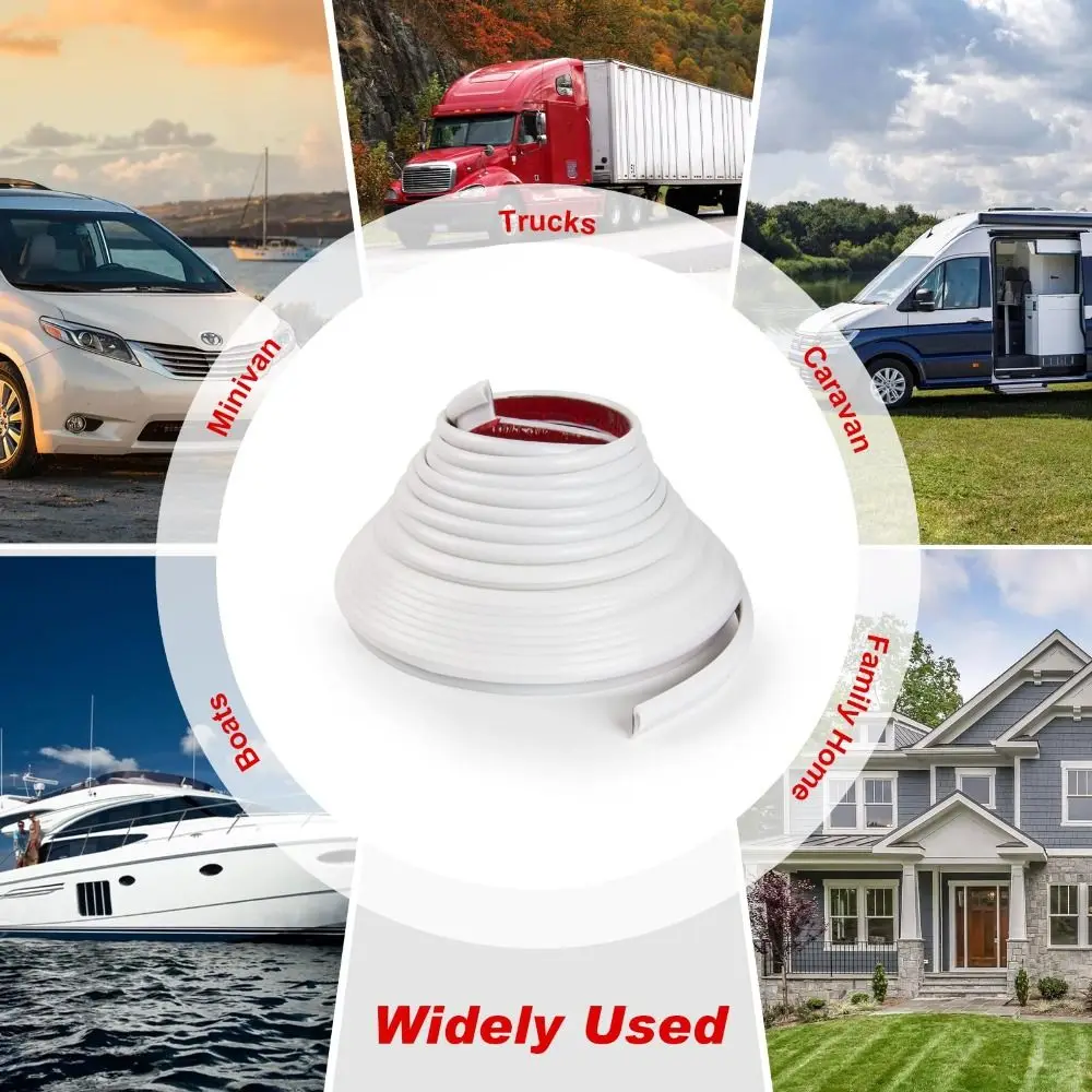 1/5/6M RV Rain Gutter Silicone Rubber J-Shape Design Weather Stripping Self-Adhesive Backing UV Resistant Drip Rail Camper