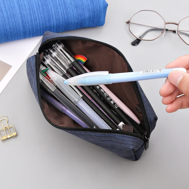 Student Pencil Case Creative Stationery Bag Oxford Cloth Plain Color Female Square Minimalist Pencil Case