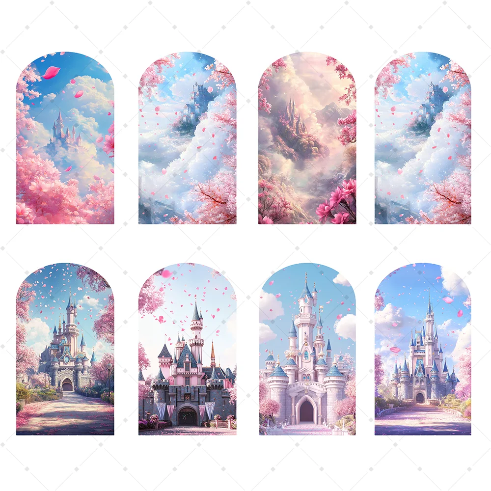 

Castle Princess Arch Background Cover Girl Birthday Party Pink Castle Photo Background Photography Baby Shower Prop Supplies