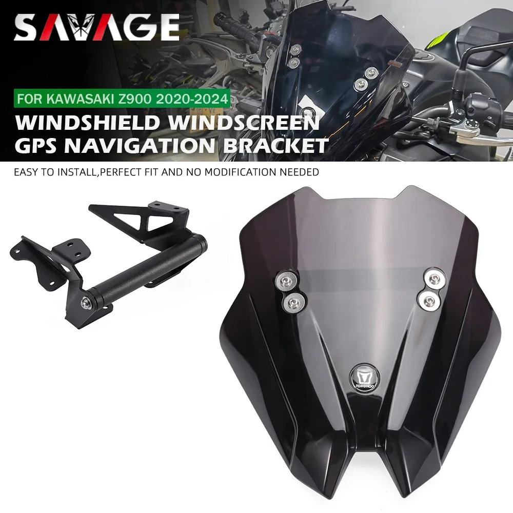 

Smoke Front Windshield Bracket For Kawasaki Z900 ZR900 Z 900 SE ZR900 2020-2024 Windscreen Wind Shield GPS Phone Extender Bar