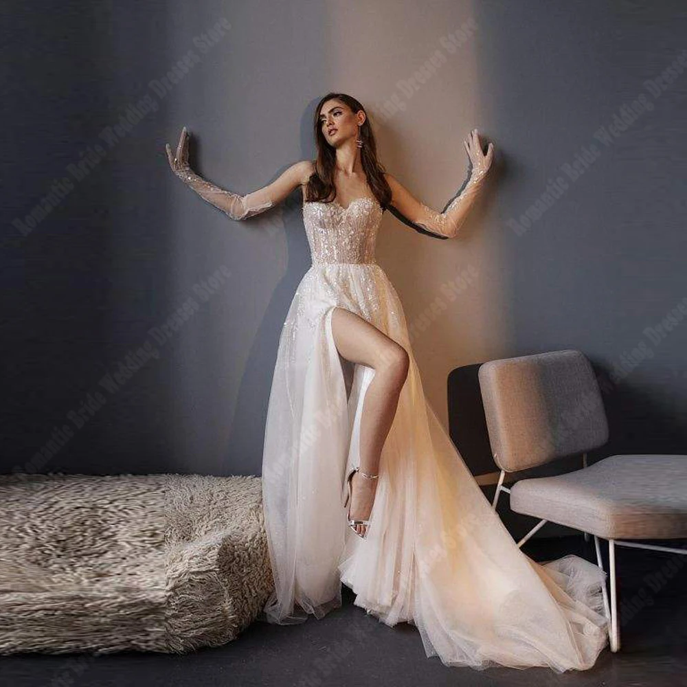 

Off The Shoulder Sleeveless A-Line Women Wedding Dresses Customized Elegant Print Bride Gowns Vestidos De Novias Without Gloves