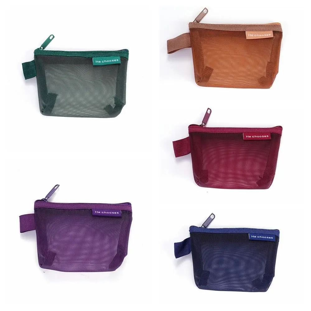 Sac à cosmétiques en maille transparente pour rouge à lèvres, sac de rangement pour petits articles, câble de données, mini porte-monnaie, sac de rangement pour serviettes hygiéniques