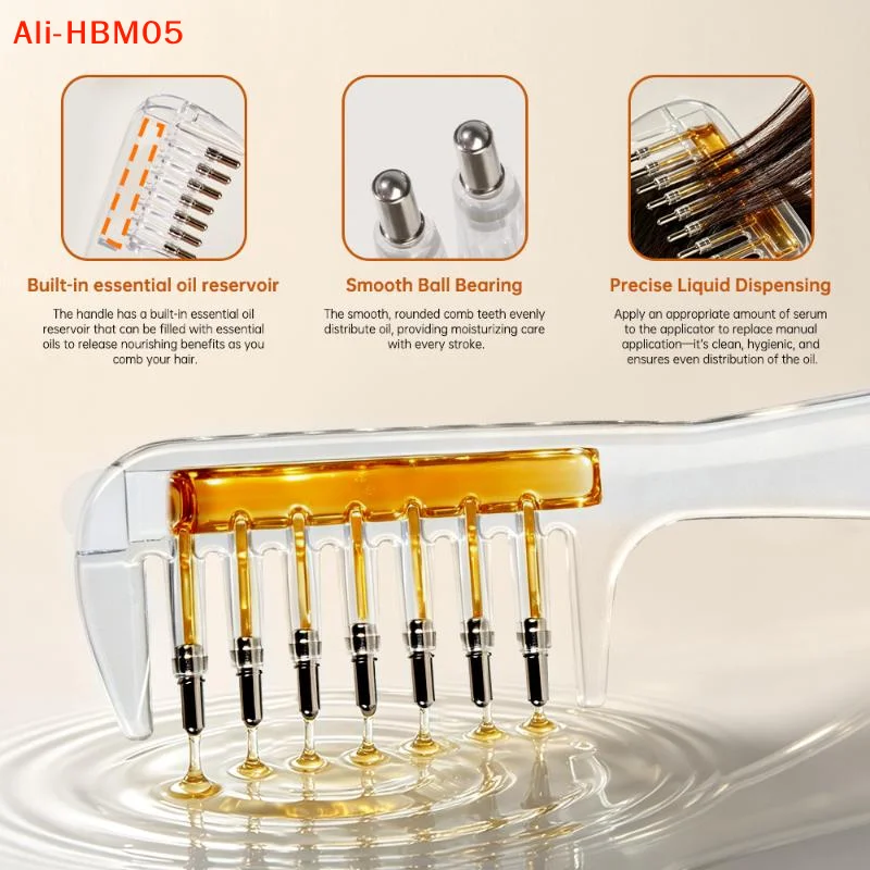 (HB05)Unisex Transparent Essential Oil Applicator Massage Comb With Built-In Liquid Reservoir, Rolling Metal Teeth