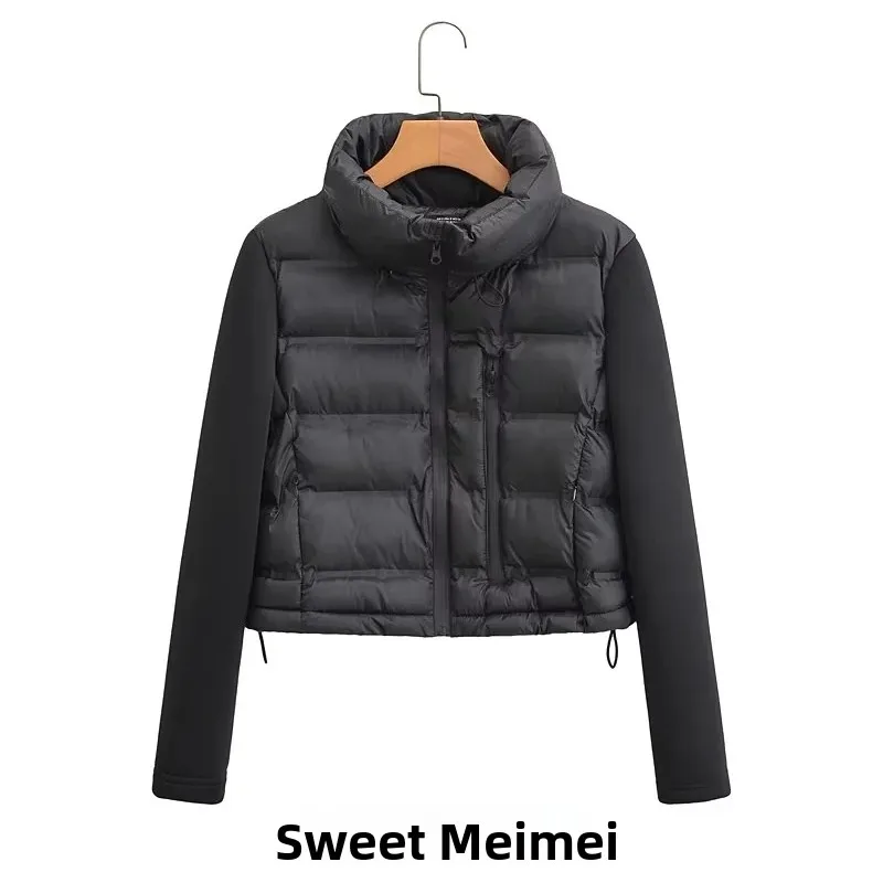 

Fashionable Stand Collar Patchwork Cotton Jacket Women's Outerwear ZA Home Autumn New Street Style Thick Long Sleeve